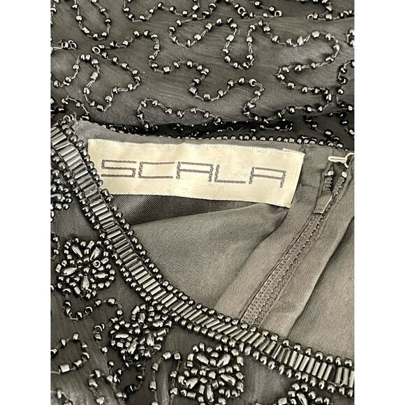 Scala Silk Dress XXL Cocktail Sequins Heavy Beading Formal Evening Sheer Vintage - Picture 9 of 14